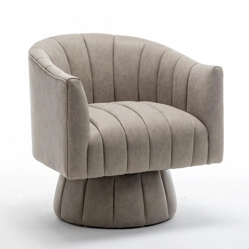 Swivel PU Leather Tufted Round Accent Barrel Chair