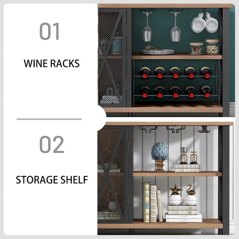 Mobile bar buffet con portabottiglie, buffet/credenza moderna con bar per vini e mobile da pranzo, grigio/marrone