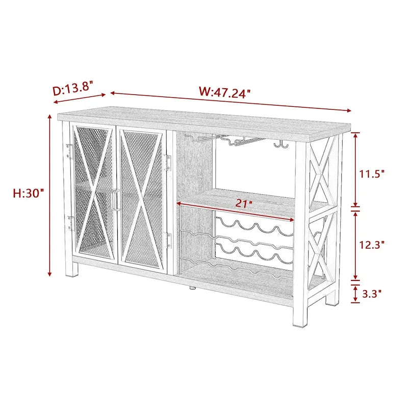 Mobile bar buffet con portabottiglie, buffet/credenza moderna con bar per vini e mobile da pranzo, grigio/marrone