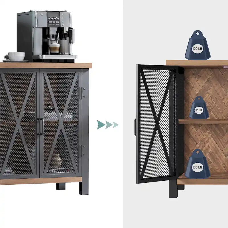 Mobile bar buffet con portabottiglie, buffet/credenza moderna con bar per vini e mobile da pranzo, grigio/marrone