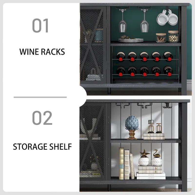 Mobile bar buffet con portabottiglie, buffet/credenza moderna con bar per vini e mobile da pranzo, grigio/marrone