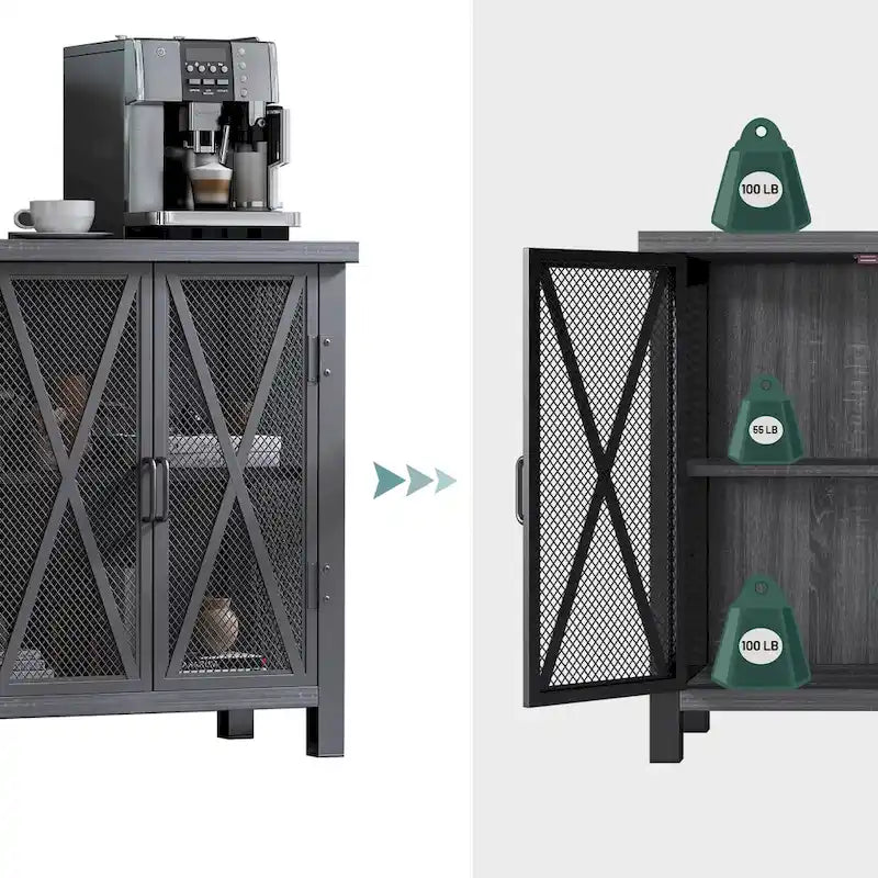 Mobile bar buffet con portabottiglie, buffet/credenza moderna con bar per vini e mobile da pranzo, grigio/marrone