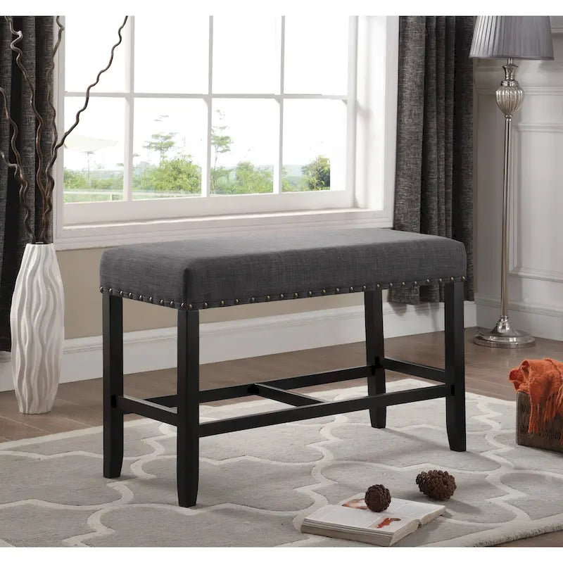 Fabric Pub-Height Dining Bench with Nailhead Trim