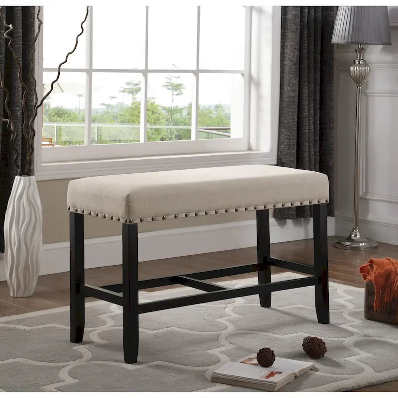 Fabric Pub-Height Dining Bench with Nailhead Trim