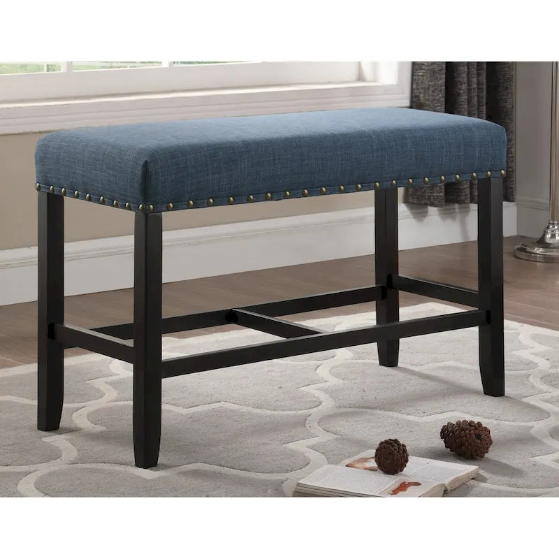 Fabric Pub-Height Dining Bench with Nailhead Trim