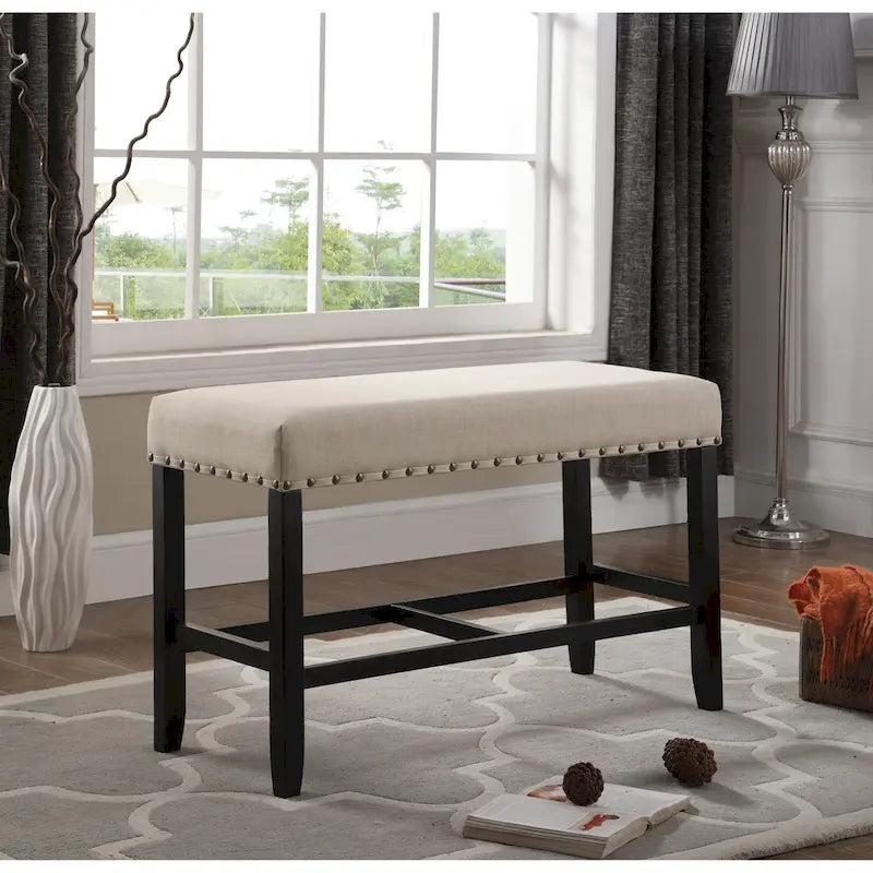 Fabric Pub-Height Dining Bench with Nailhead Trim