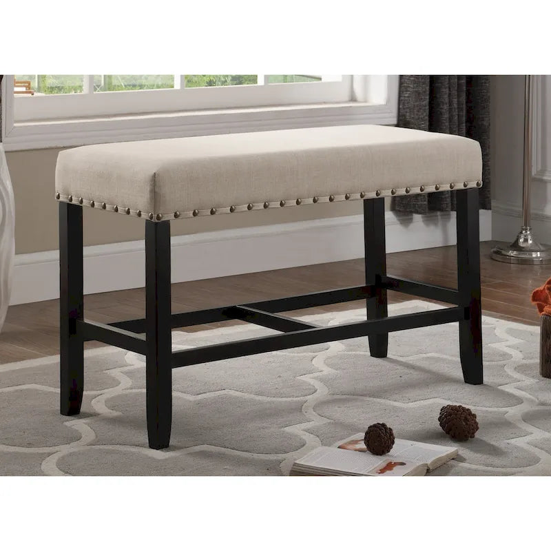 Fabric Pub-Height Dining Bench with Nailhead Trim