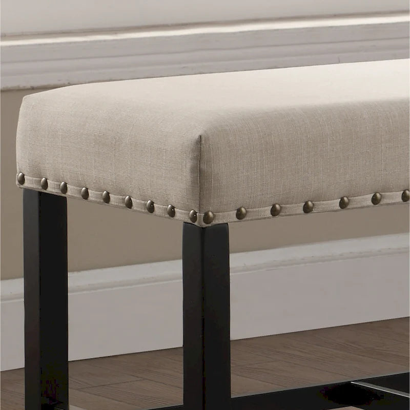 Fabric Pub-Height Dining Bench with Nailhead Trim