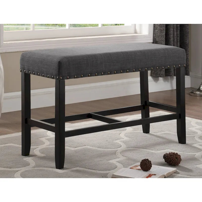 Fabric Pub-Height Dining Bench with Nailhead Trim