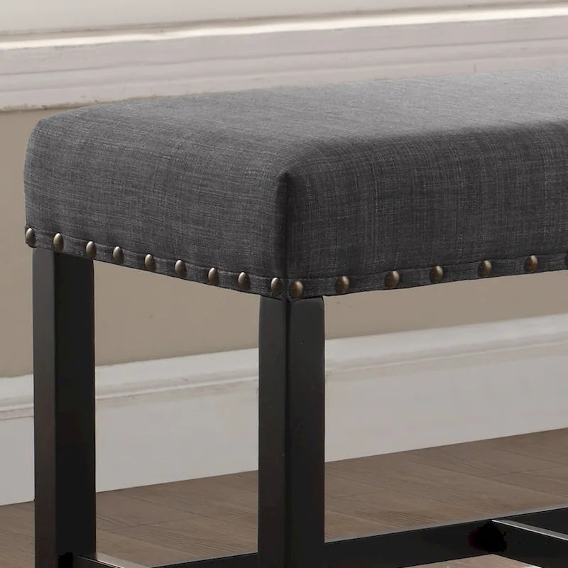Fabric Pub-Height Dining Bench with Nailhead Trim
