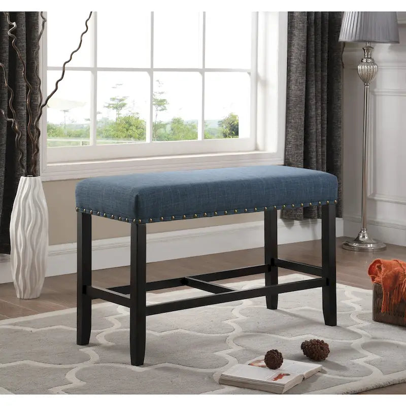 Fabric Pub-Height Dining Bench with Nailhead Trim