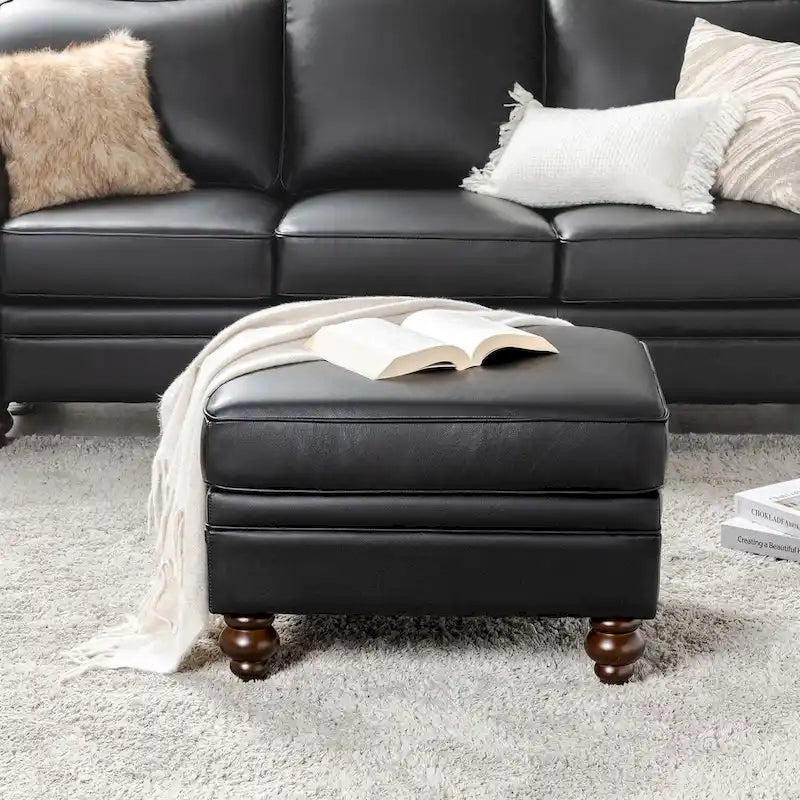 Contemporary Genuine Leather Water Resistant Ottoman