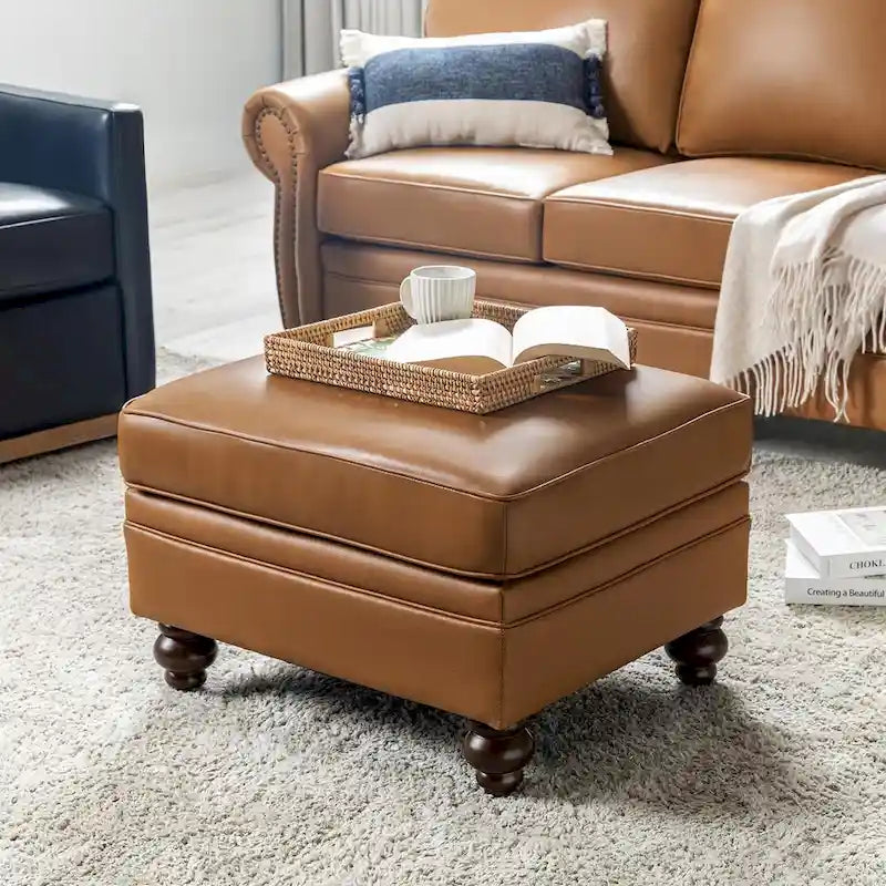 Contemporary Genuine Leather Water Resistant Ottoman