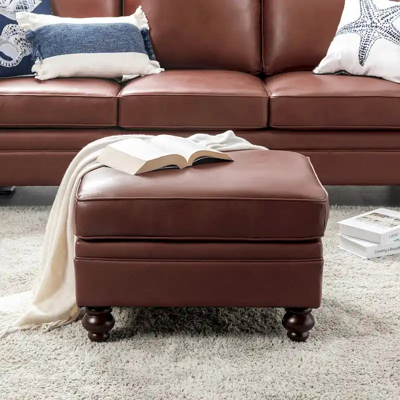 Contemporary Genuine Leather Water Resistant Ottoman