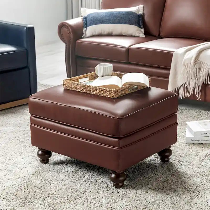 Contemporary Genuine Leather Water Resistant Ottoman