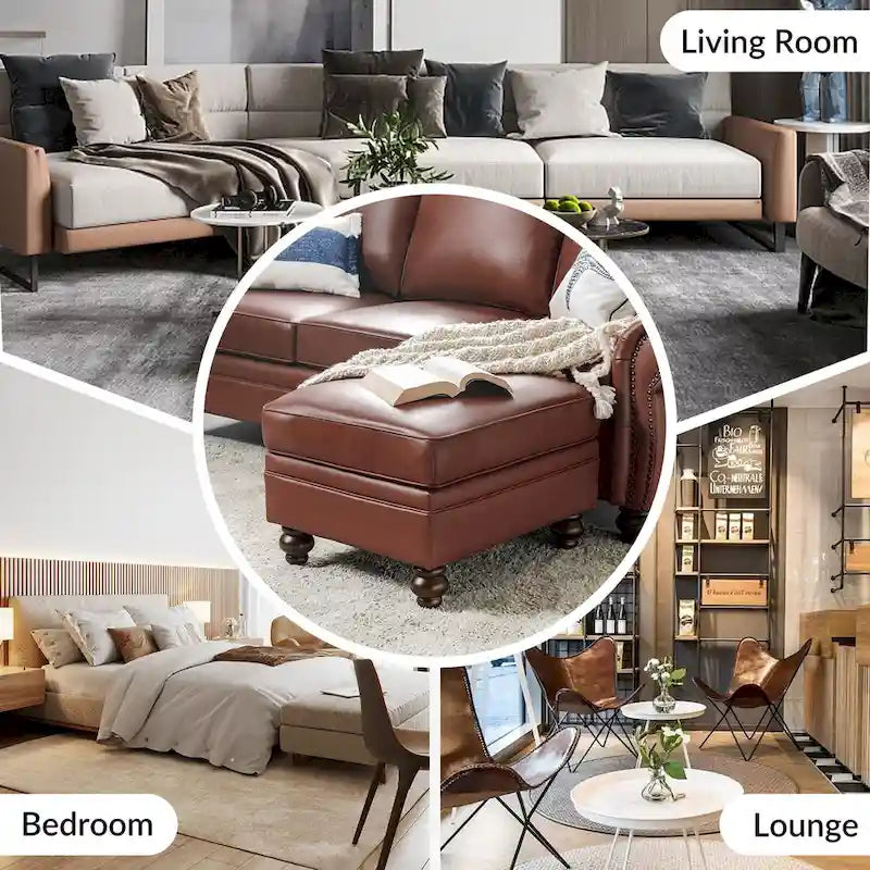Contemporary Genuine Leather Water Resistant Ottoman