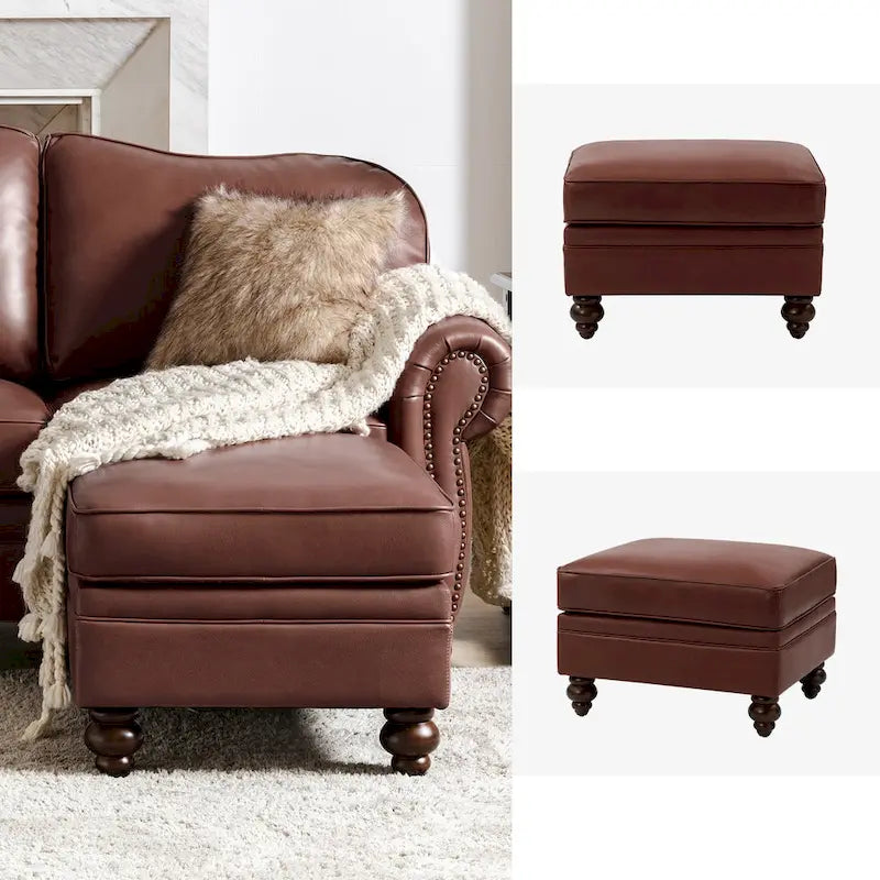 Contemporary Genuine Leather Water Resistant Ottoman