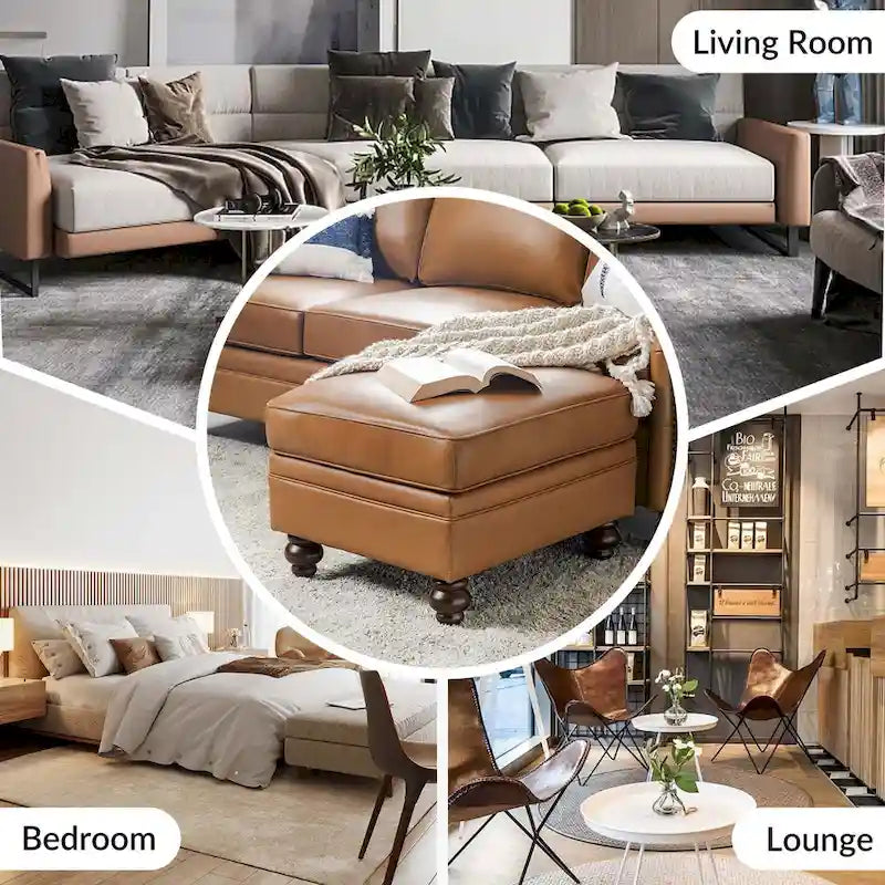Contemporary Genuine Leather Water Resistant Ottoman