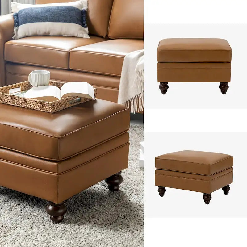 Contemporary Genuine Leather Water Resistant Ottoman