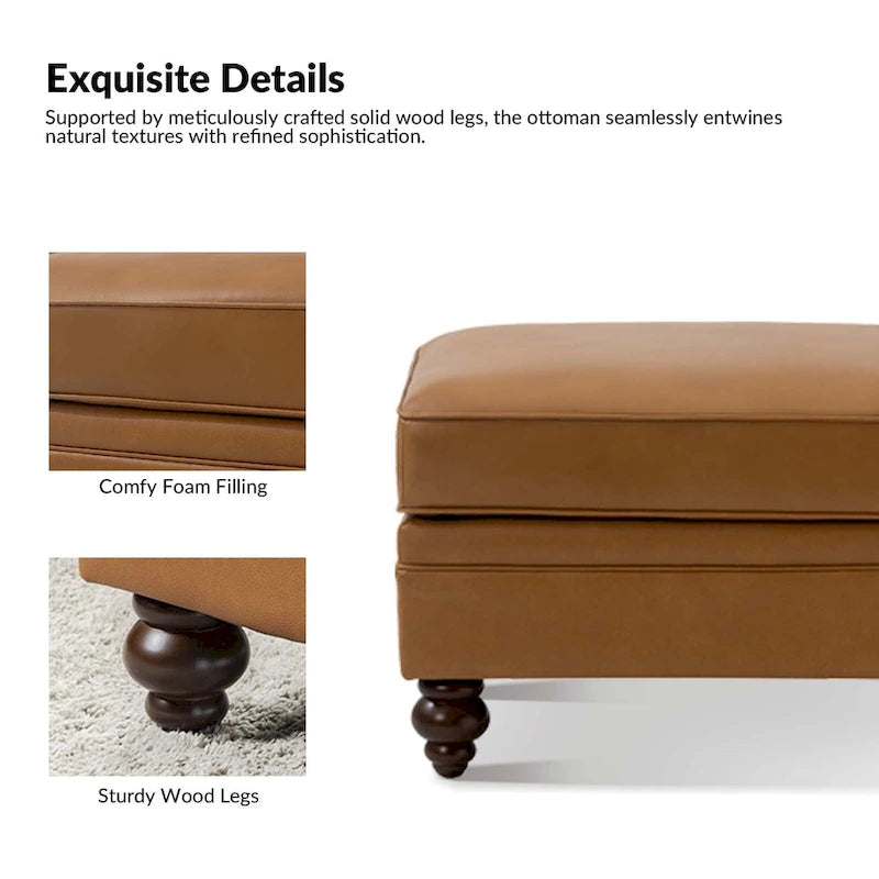 Contemporary Genuine Leather Water Resistant Ottoman