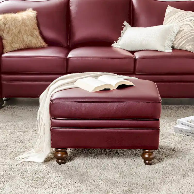 Contemporary Genuine Leather Water Resistant Ottoman