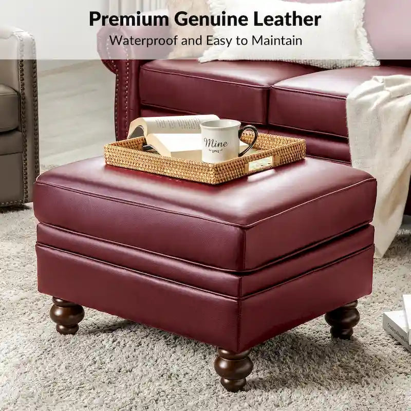 Contemporary Genuine Leather Water Resistant Ottoman