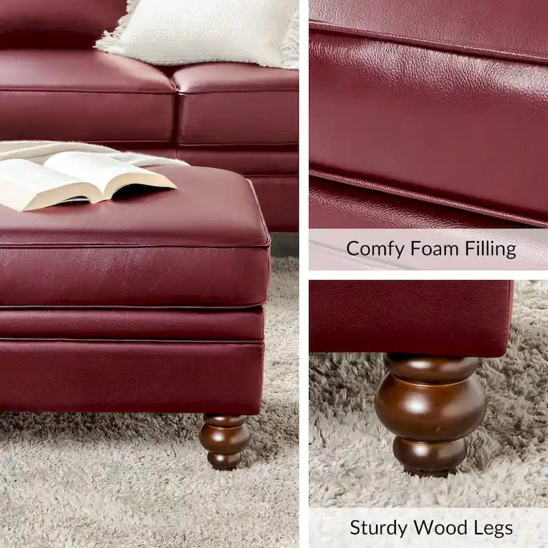 Contemporary Genuine Leather Water Resistant Ottoman