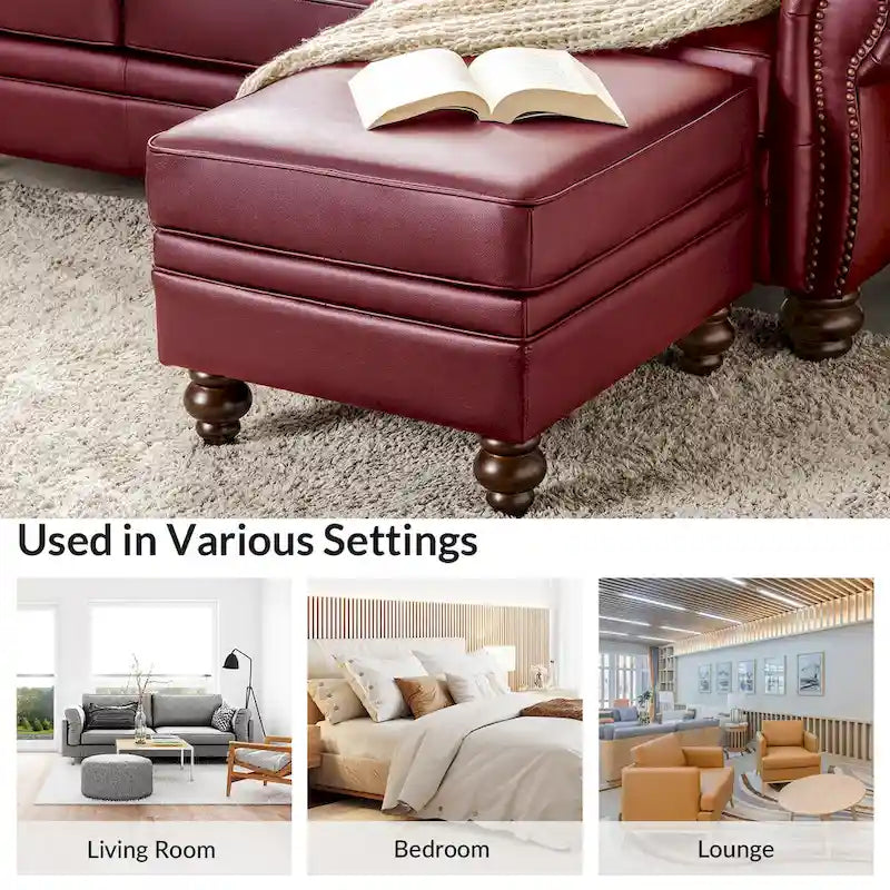 Contemporary Genuine Leather Water Resistant Ottoman