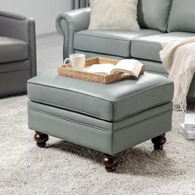 Contemporary Genuine Leather Water Resistant Ottoman