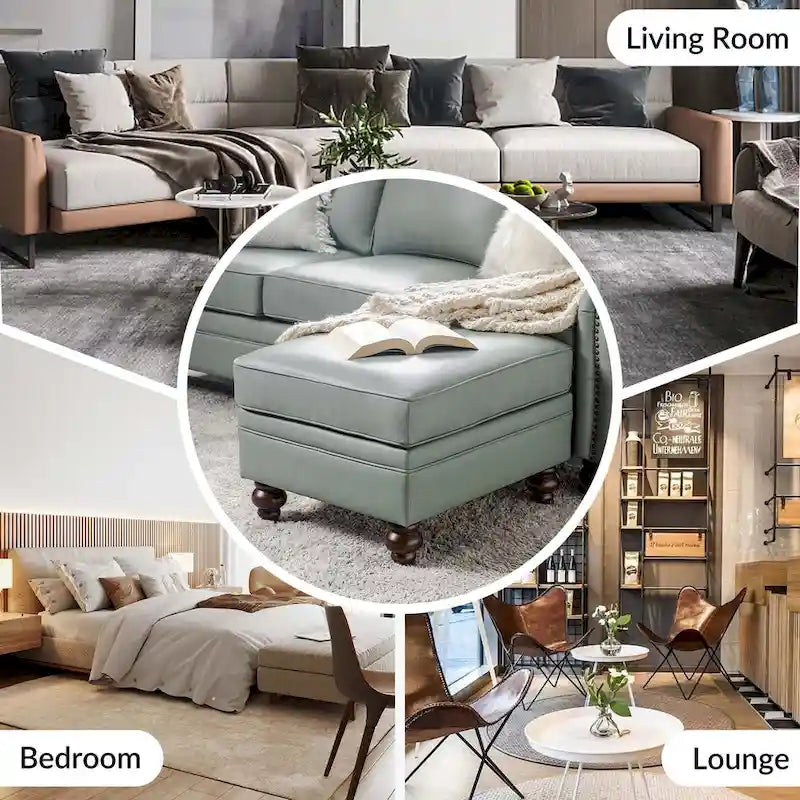 Contemporary Genuine Leather Water Resistant Ottoman