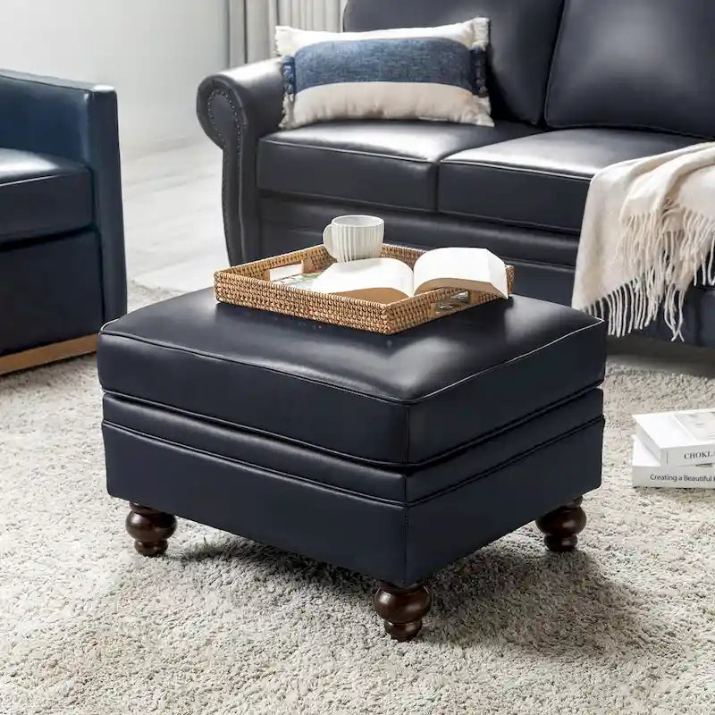 Contemporary Genuine Leather Water Resistant Ottoman