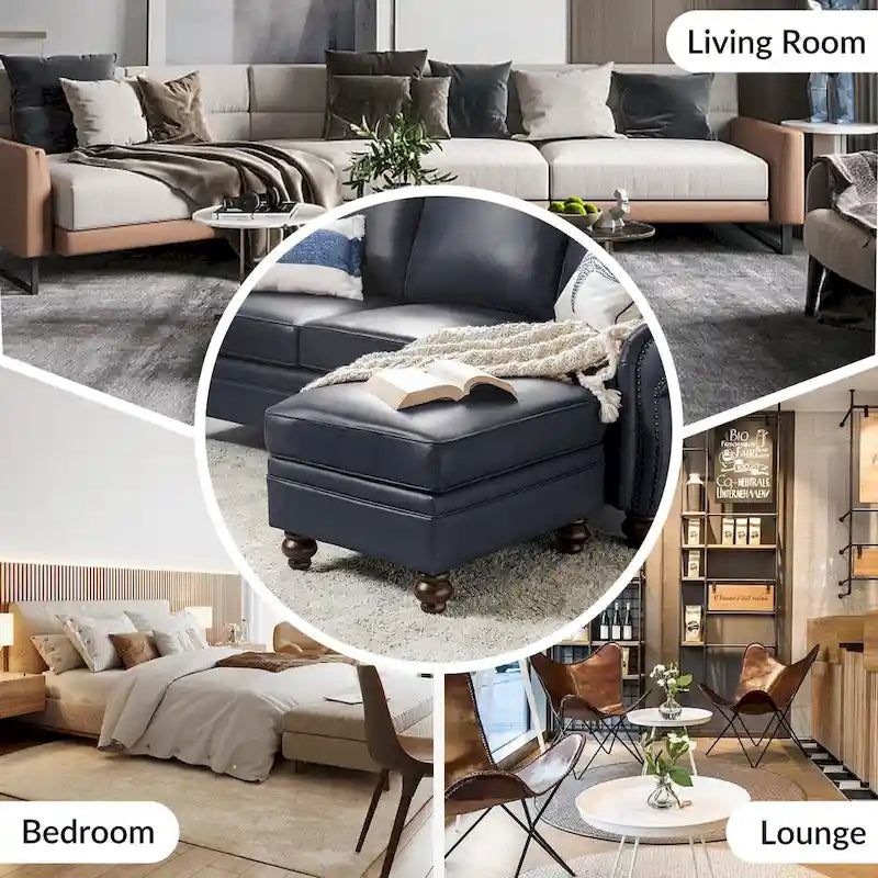 Contemporary Genuine Leather Water Resistant Ottoman