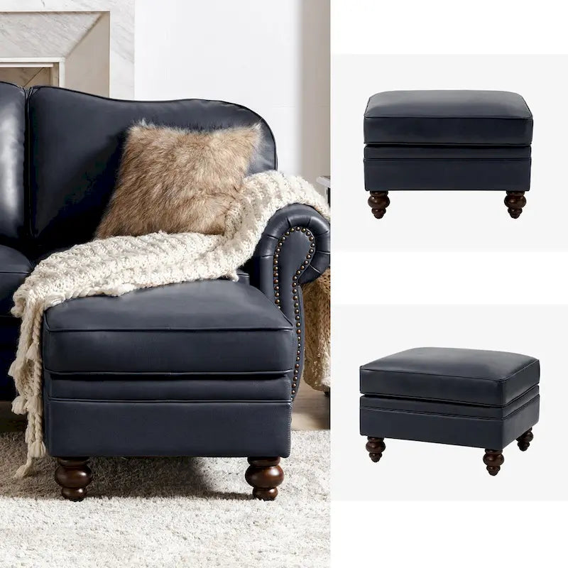 Contemporary Genuine Leather Water Resistant Ottoman