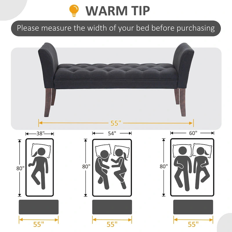 Banco para el pie de la cama con diseño capitoné y tapizado