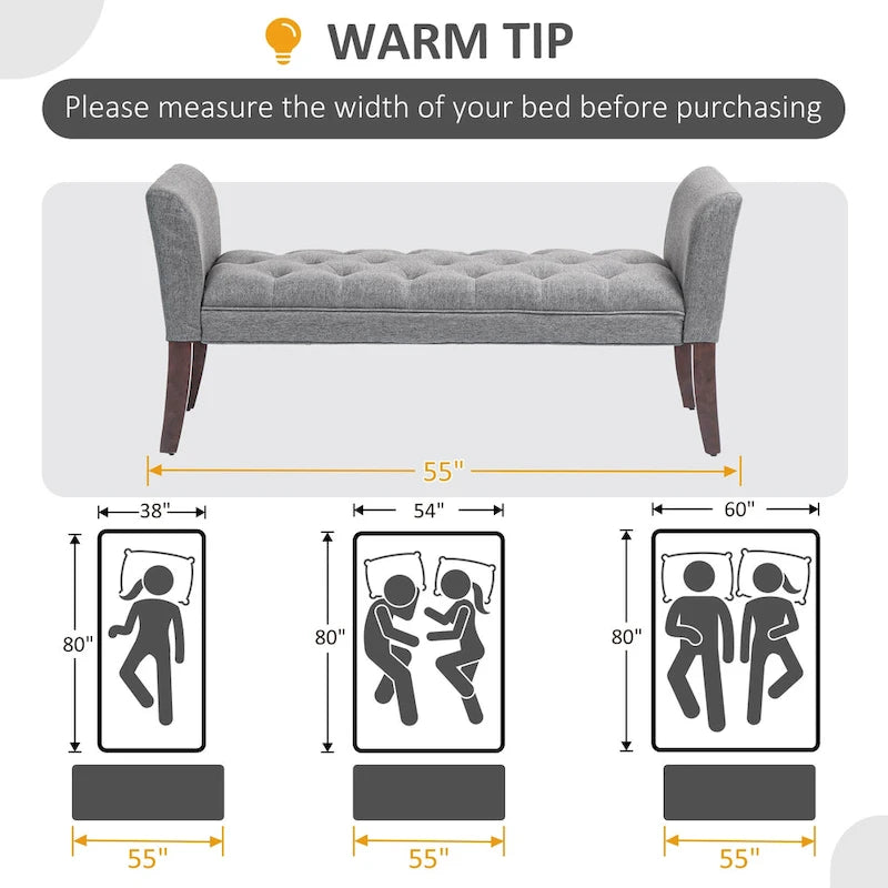 Banco para el pie de la cama con diseño capitoné y tapizado