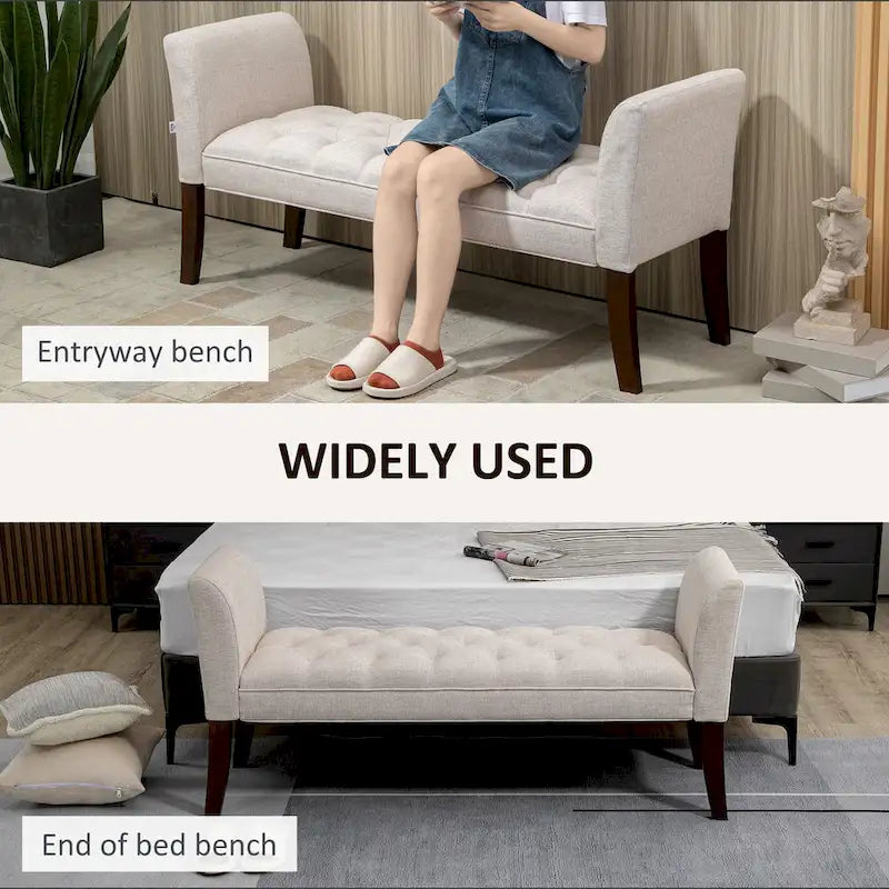 Banco para el pie de la cama con diseño capitoné y tapizado