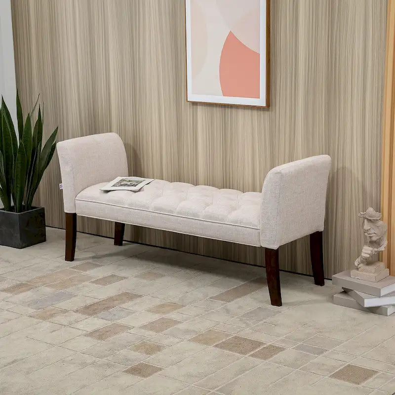 Banco para el pie de la cama con diseño capitoné y tapizado