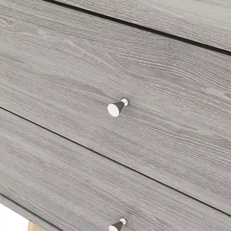 Mid-Century Modern Distressed Grey 2-Drawer Nightstand with Knobs