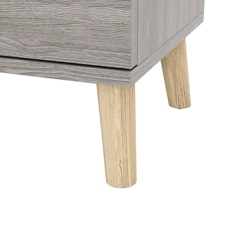 Mid-Century Modern Distressed Grey 2-Drawer Nightstand with Knobs