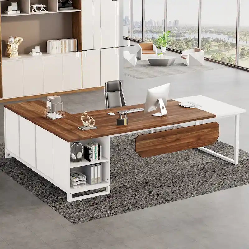 70.8" Executive Desk with 55" File Cabinet, L-Shaped Computer Desk with Storage Shelves