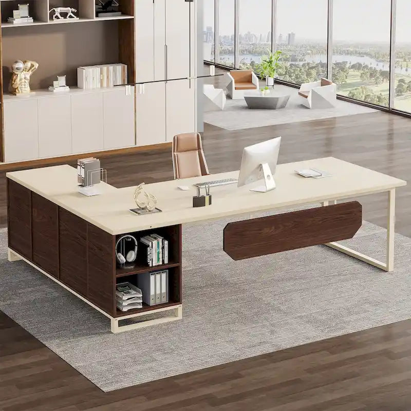 70.8" Executive Desk with 55" File Cabinet, L-Shaped Computer Desk with Storage Shelves