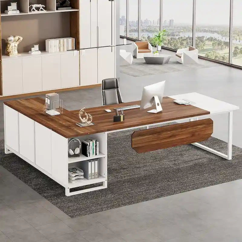 70.8 Executive Desk with 55 File Cabinet, Modern L Shaped Computer Desk with Storage Shelves and Cabinet