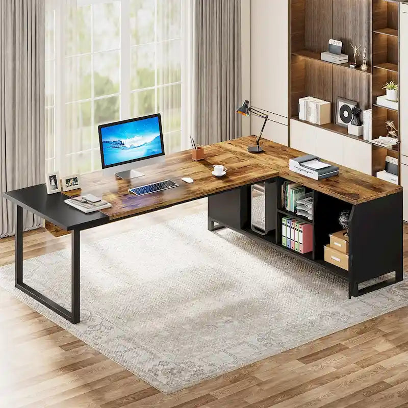 70.8" Executive Desk with 55" File Cabinet, L-Shaped Computer Desk with Storage Shelves