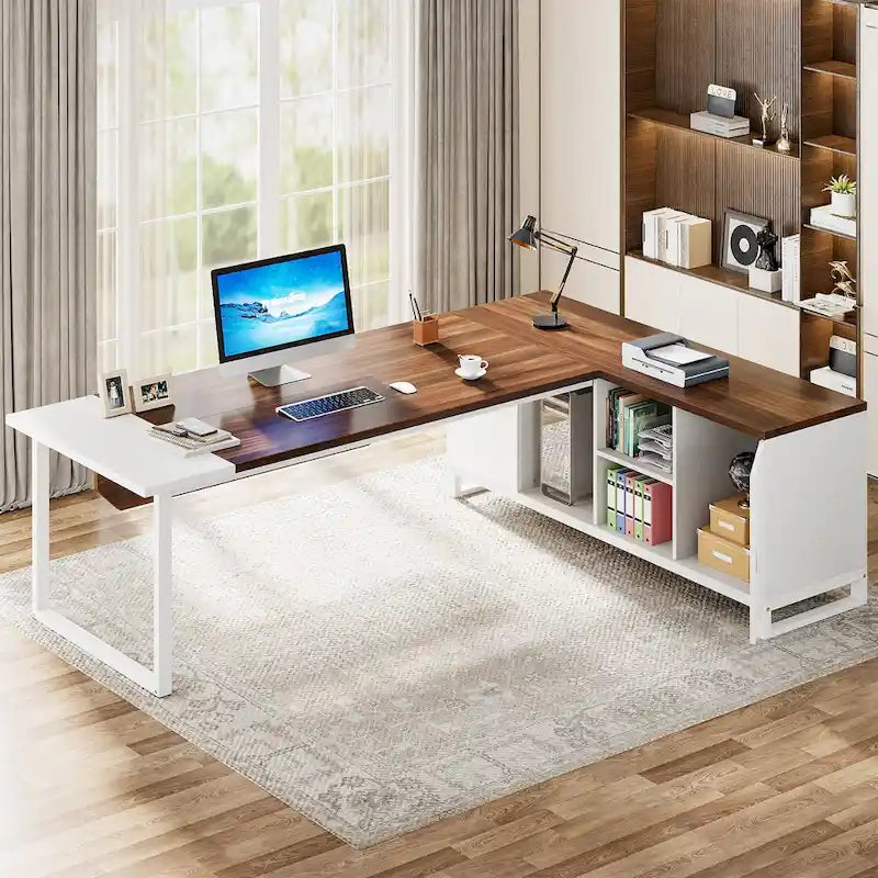 Escritorio ejecutivo en forma de L de 70.8" con archivador de 55" y estantes de almacenamiento