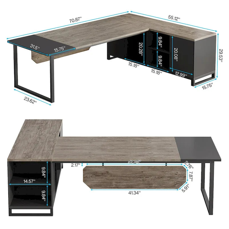 Escritorio ejecutivo en forma de L de 70.8" con archivador de 55" y estantes de almacenamiento