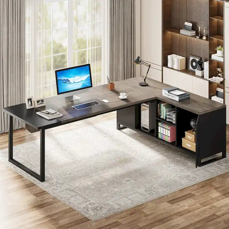 Escritorio ejecutivo en forma de L de 70.8" con archivador de 55" y estantes de almacenamiento