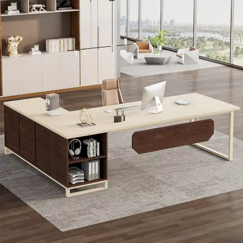 Escritorio ejecutivo en forma de L de 70.8" con archivador de 55" y estantes de almacenamiento
