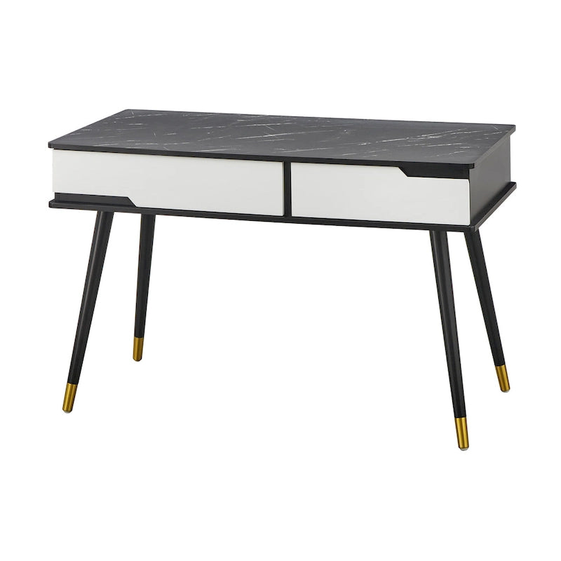 Mid-Century Modern Desk with Faux Marble Top & Drawers