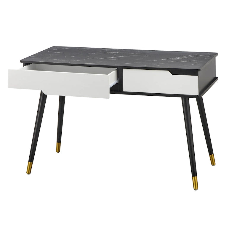 Mid-Century Modern Desk with Faux Marble Top & Drawers