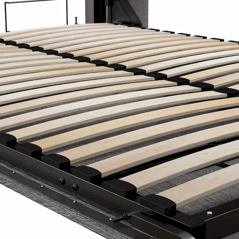 Cama abatible tamaño queen con mesita de noche y estantes flotantes (85W)